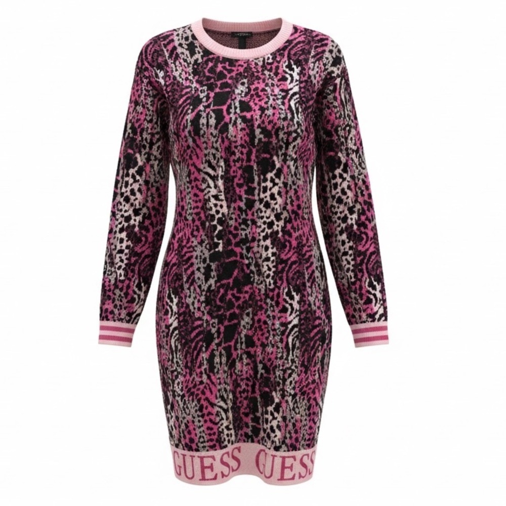Guess Juniors Pink Animal Print Sweater Dress
